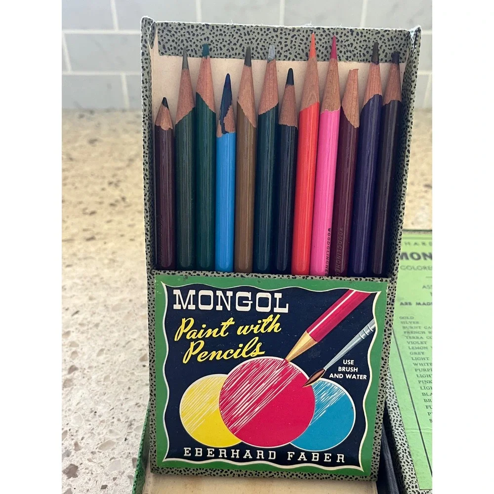 Vintage Eberhard Faber Mongo Colored Pencils Assortment 743 1950 USA Box